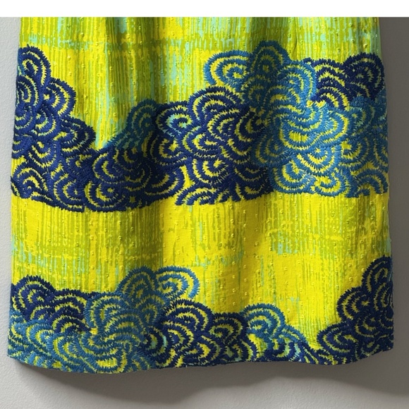 Anthropologie Tabitha Dress Shift Azure Scroll Yellow Blue Swiss Dot Cotton Sz 2 - Picture 5 of 16